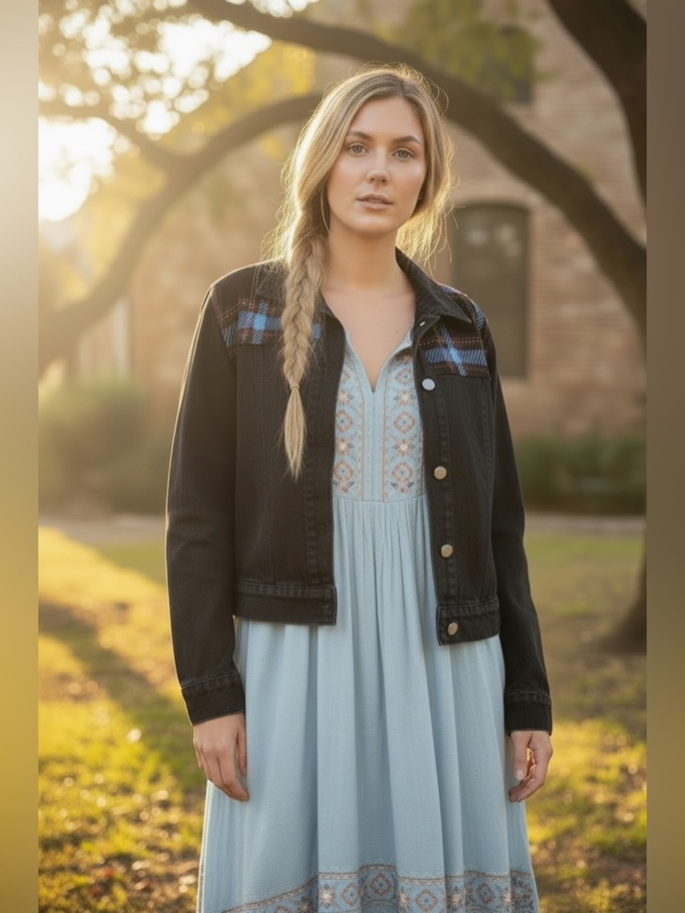151 • Boho Denim Jacket With Plaid Detail